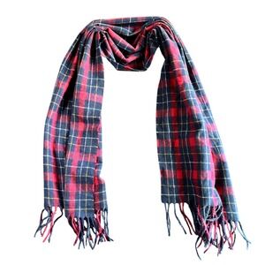 Plaid Tartan Scarf Red Navy Blue Yellow Fringed Tassel‎ Soft Winter Wrap 80x26